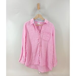 Sigrid Olsen Linen Button Up Shirt Women M Pink Long Sleeve Pocket Lightweight